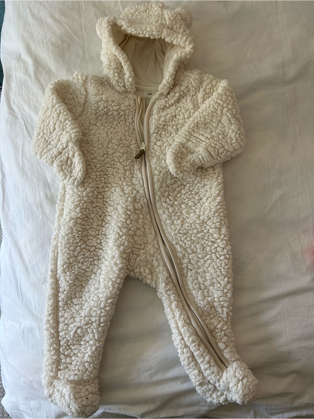H&M Baby Sherpa Coverall White Teddy Bear Ears 6M